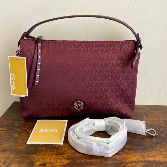NWT MSRP$ 328 Michael Kors Shailene Merlot Small Messenger Bag - Picture 1 of 4